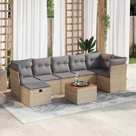 Salon de jardin avec coussins 8pcs mélange beige résine tressée