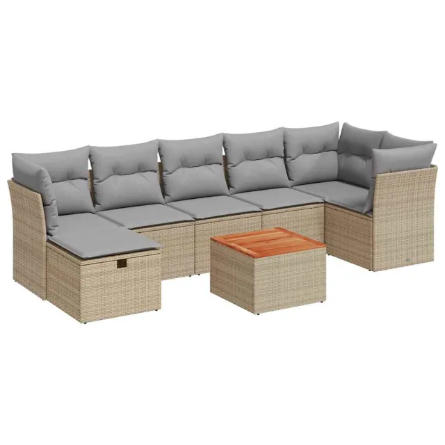 Salon de jardin avec coussins 8pcs mélange beige résine tressée