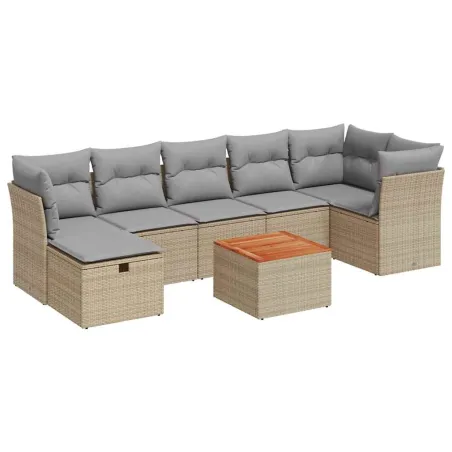 Salon de jardin avec coussins 8pcs mélange beige résine tressée