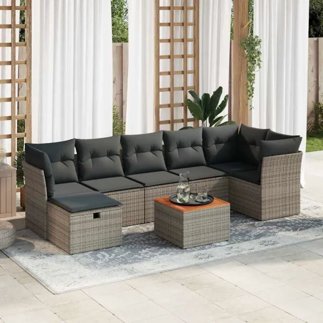 Salon de jardin 8 pcs avec coussins gris résine tressée