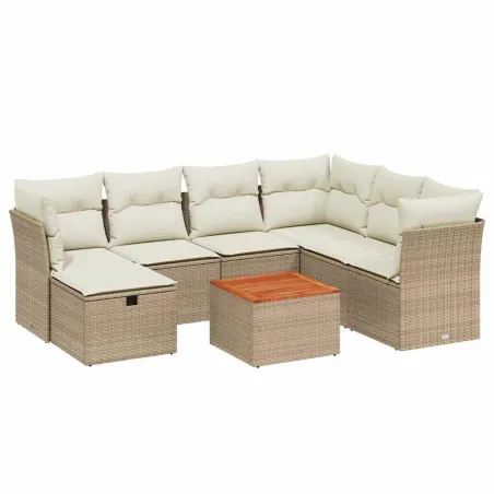 Salon de jardin avec coussins 8 pcs beige résine tressée
