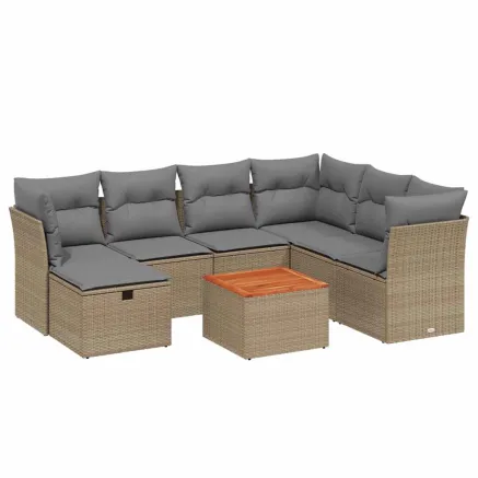 Salon de jardin avec coussins 8pcs mélange beige résine tressée 2