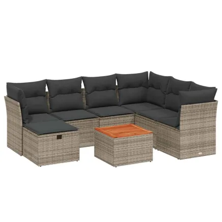 Salon de jardin 8 pcs avec coussins gris résine tressée 2