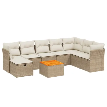 Salon de jardin avec coussins 9 pcs beige résine tressée 2