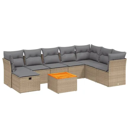 Salon de jardin avec coussins 9pcs mélange beige résine tressée 2