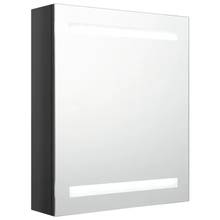 Armoire de salle de bain à miroir LED noir brillant 50x14x60 cm 2