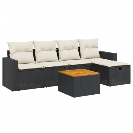 Salon de jardin 6 pcs avec coussins noir résine tressée 2