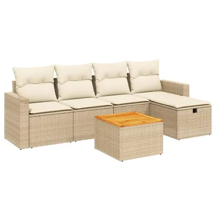 Salon de jardin avec coussins 6 pcs beige résine tressée 2
