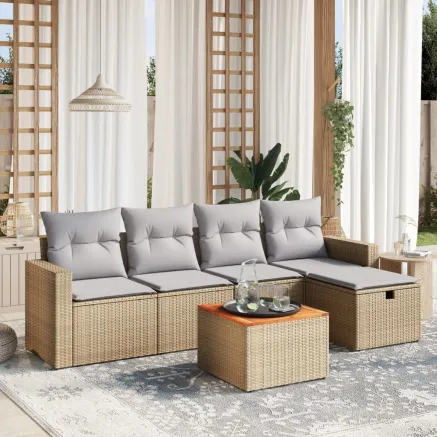 Salon de jardin avec coussins 6pcs mélange beige résine tressée