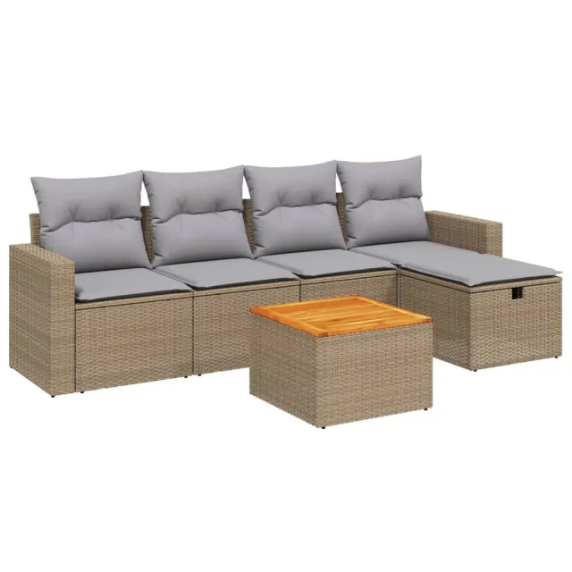 Salon de jardin avec coussins 6pcs mélange beige résine tressée