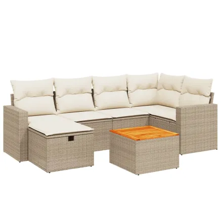 Salon de jardin avec coussins 7 pcs beige résine tressée 2