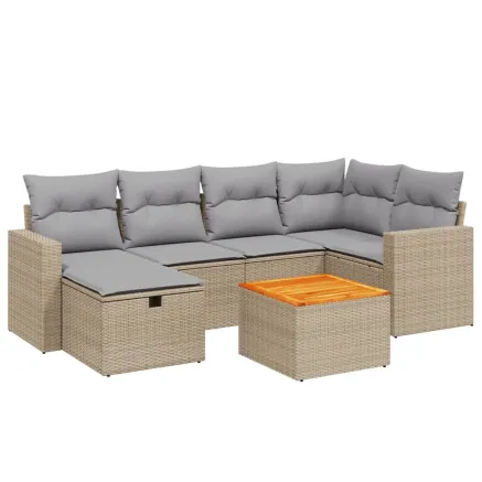 Salon de jardin avec coussins 7pcs mélange beige résine tressée 2