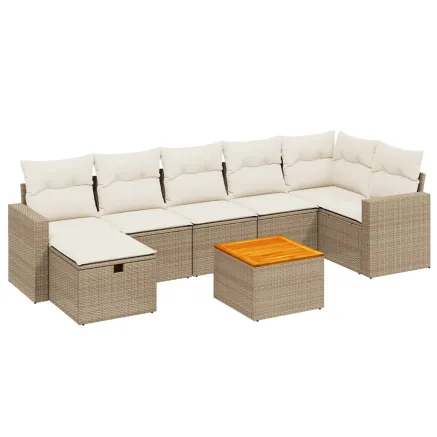 Salon de jardin avec coussins 8 pcs beige résine tressée 2
