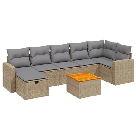 Salon de jardin avec coussins 8pcs mélange beige résine tressée 2