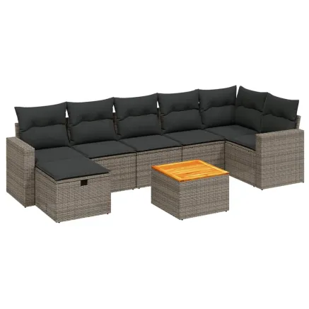 Salon de jardin 8 pcs avec coussins gris résine tressée 2
