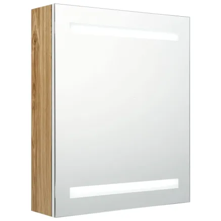 Armoire de salle de bain à miroir à LED blanc et chêne 2