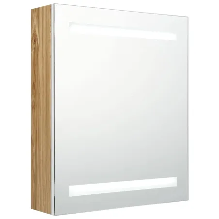 Armoire de salle de bain à miroir à LED blanc et chêne