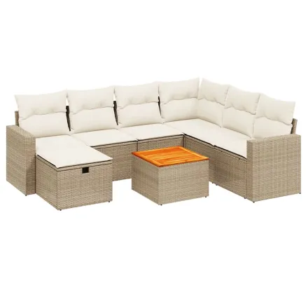 Salon de jardin avec coussins 8 pcs beige résine tressée 2