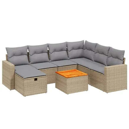 Salon de jardin avec coussins 8pcs mélange beige résine tressée 2
