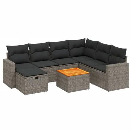 Salon de jardin 8 pcs avec coussins gris résine tressée 2
