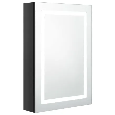 Armoire de salle de bain à miroir LED noir brillant 50x13x70 cm 2