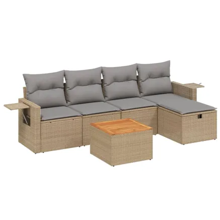Salon de jardin avec coussins 6pcs mélange beige résine tressée 2