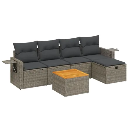 Salon de jardin 6 pcs avec coussins gris résine tressée 2