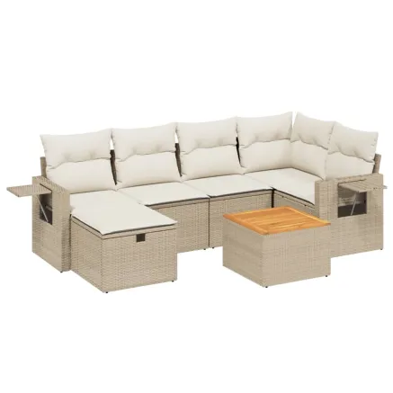 Salon de jardin avec coussins 7 pcs beige résine tressée 2
