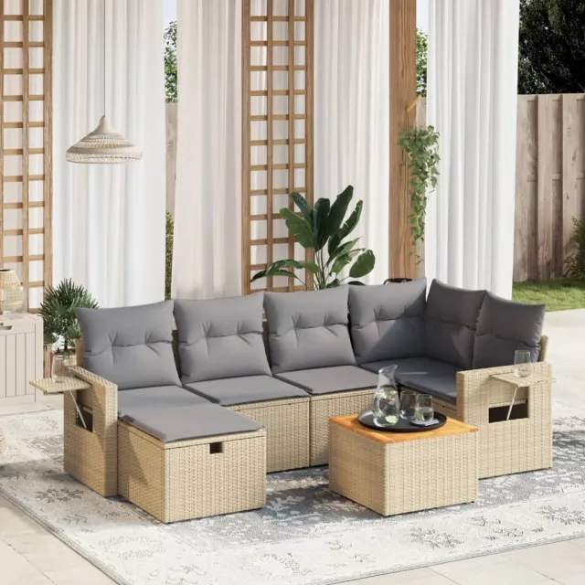 Salon de jardin avec coussins 7pcs mélange beige résine tressée