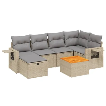 Salon de jardin avec coussins 7pcs mélange beige résine tressée 2