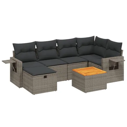 Salon de jardin avec coussins 7 pcs gris résine tressée 2