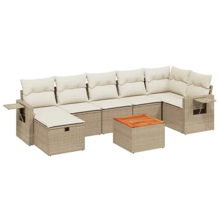 Salon de jardin avec coussins 8 pcs beige résine tressée 2