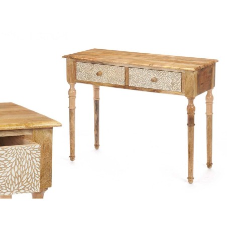 Zijtafel met 2 lades Gift Decor 33 33 Wit Bruin 98 x 77 x 42 cm Lakens