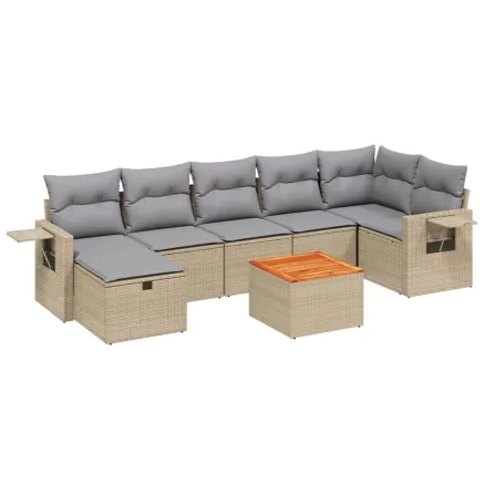 Salon de jardin avec coussins 8pcs mélange beige résine tressée 2