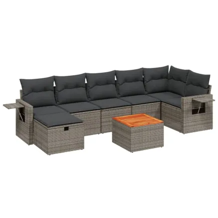 Salon de jardin 8 pcs avec coussins gris résine tressée 2
