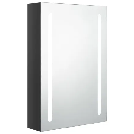 Armoire de salle de bain à miroir LED noir brillant 50x13x70 cm 2