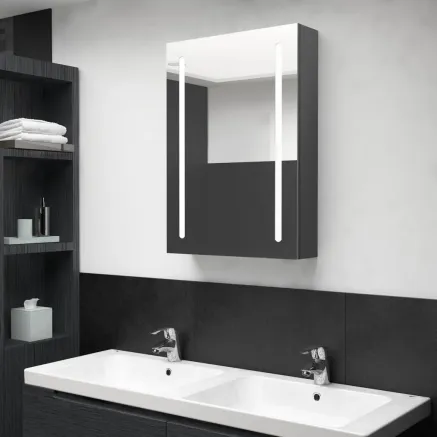 Armoire de salle de bain à miroir LED gris 50x13x70 cm