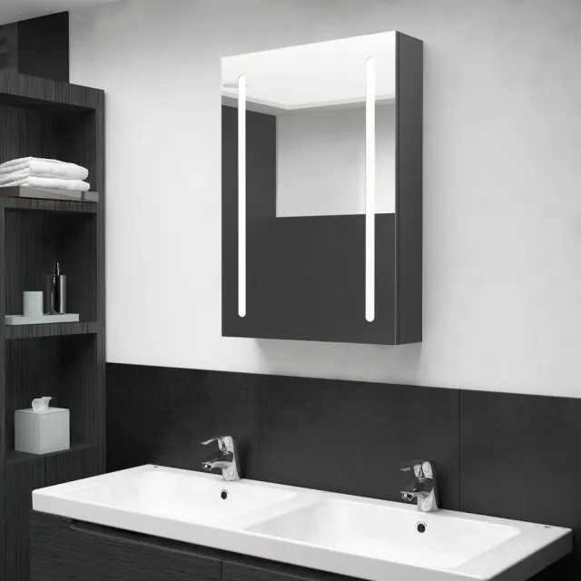 Armoire de salle de bain à miroir LED gris 50x13x70 cm