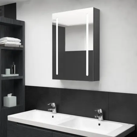 Armoire de salle de bain à miroir LED gris 50x13x70 cm