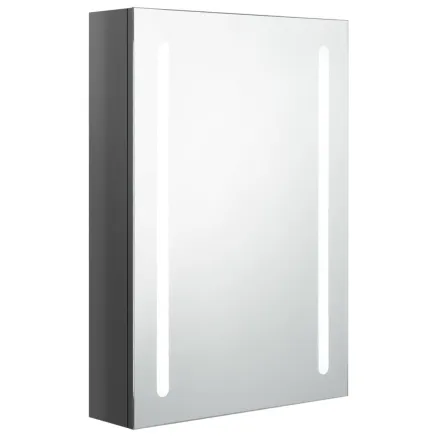 Armoire de salle de bain à miroir LED gris brillant 50x13x70 cm 2