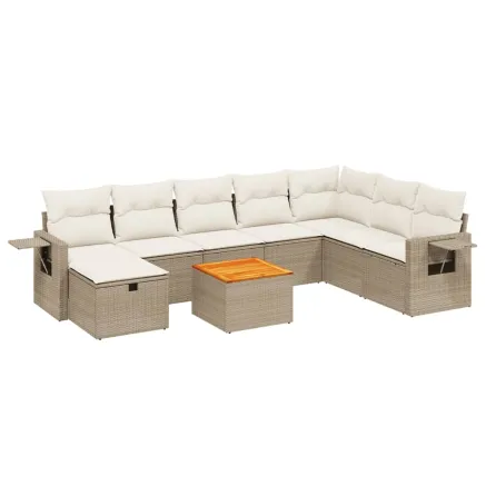 Salon de jardin avec coussins 9 pcs beige résine tressée 2