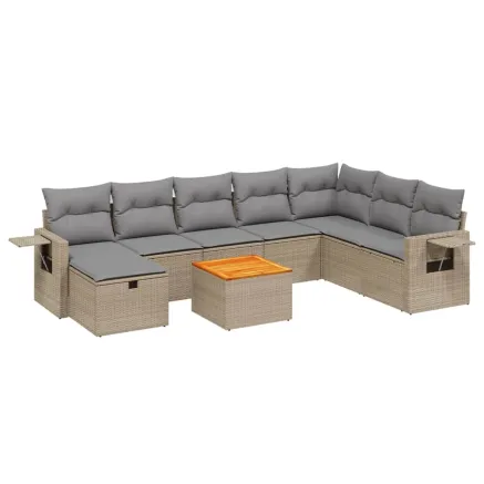 Salon de jardin avec coussins 9pcs mélange beige résine tressée 2