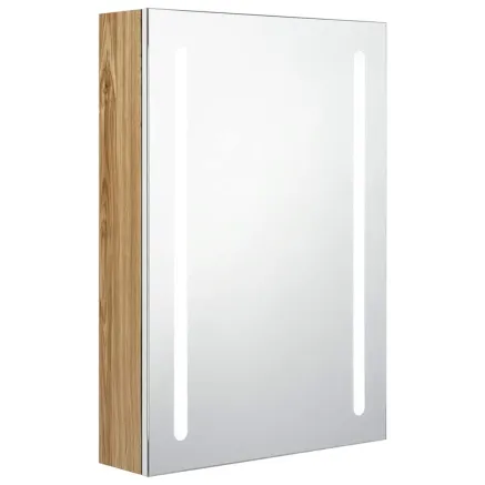 Armoire de salle de bain à miroir LED blanc et chêne 50x13x70cm 2