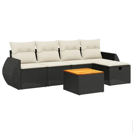Salon de jardin 6 pcs avec coussins noir résine tressée 2