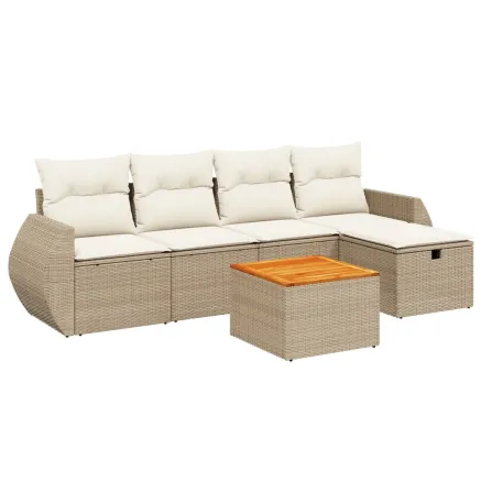 Salon de jardin avec coussins 6 pcs beige résine tressée 2