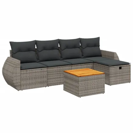 Salon de jardin 6 pcs avec coussins gris résine tressée 2