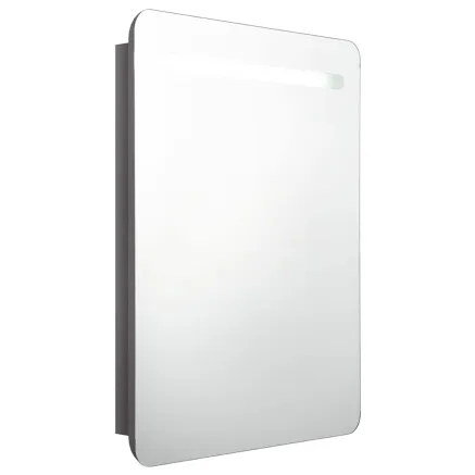 Armoire de salle de bain à miroir LED gris brillant 60x11x80 cm 2