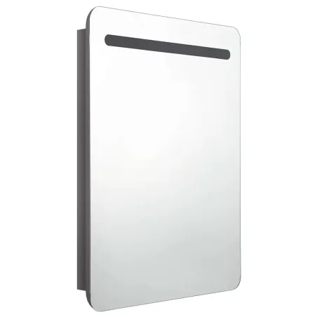 Armoire de salle de bain à miroir LED gris brillant 60x11x80 cm