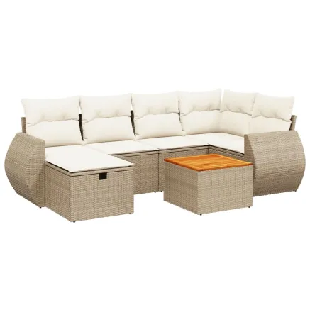 Salon de jardin avec coussins 7 pcs beige résine tressée 2
