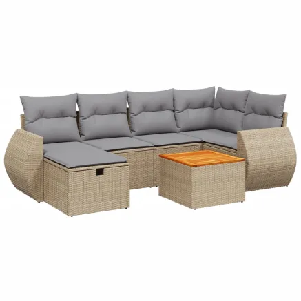 Salon de jardin avec coussins 7pcs mélange beige résine tressée 2